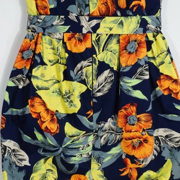 French Connection Yellow & Green Floral Leaf Print Mini Strapless Dress Size 12 - Picture 4 of 7